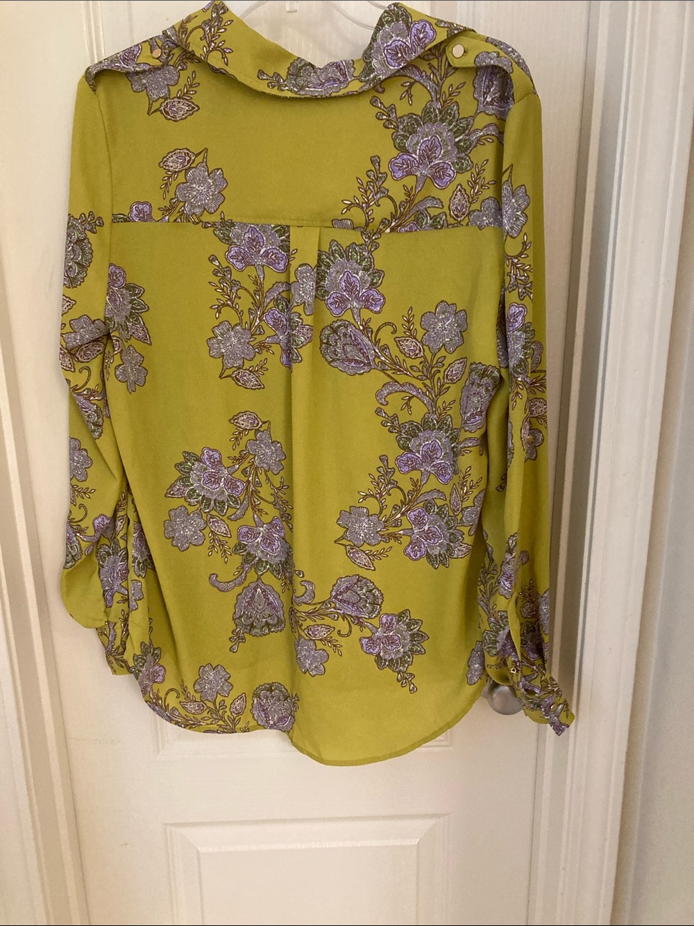 Chartreuse Floral Button-Front Blouse - Picture 10 of 11